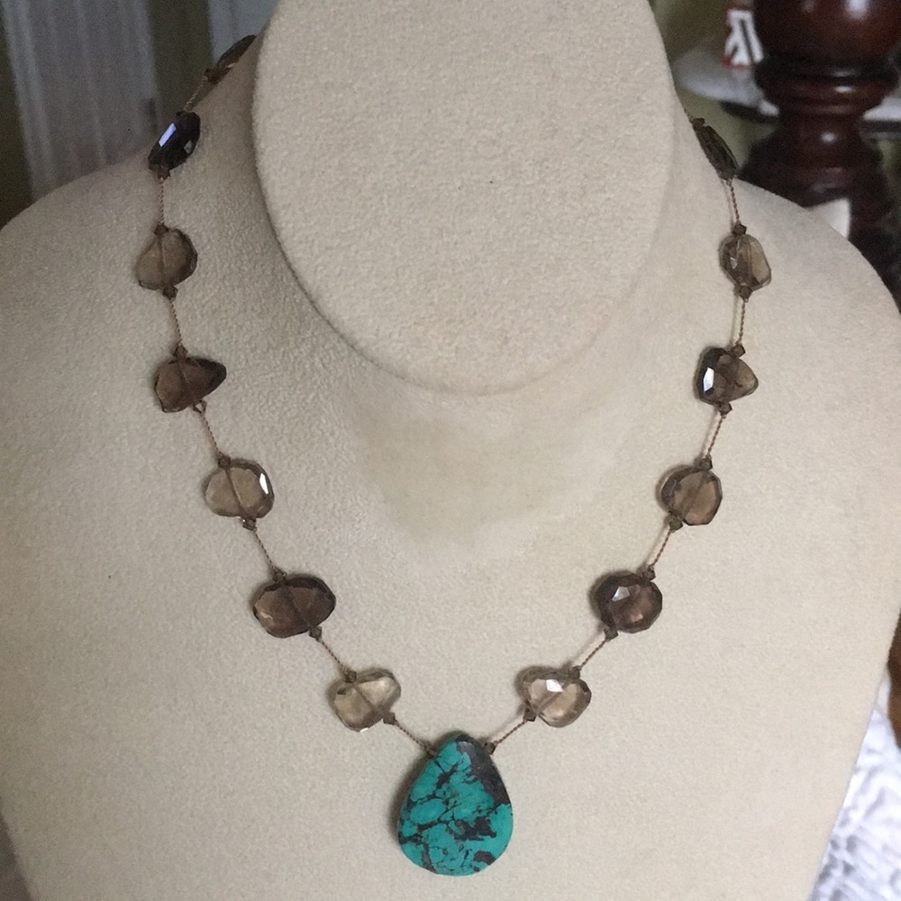 Margo Morrison Brown Quartz and Turquoise Drop